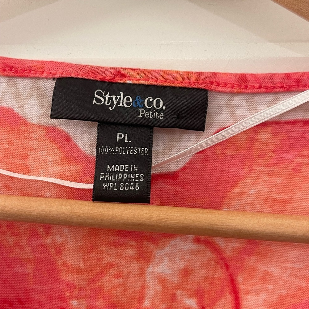 Style & Co. Vibrant Red and Cream Floral Tee with gold sequin accents - Picture 3 of 3